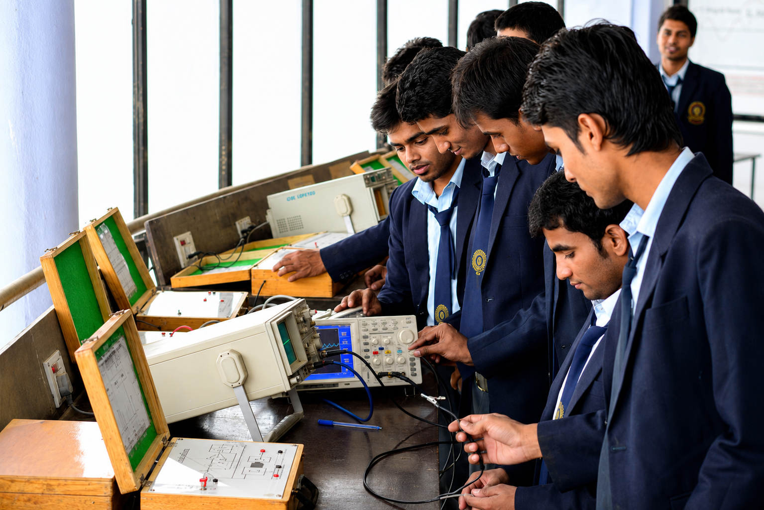 Students working on a group project on campus